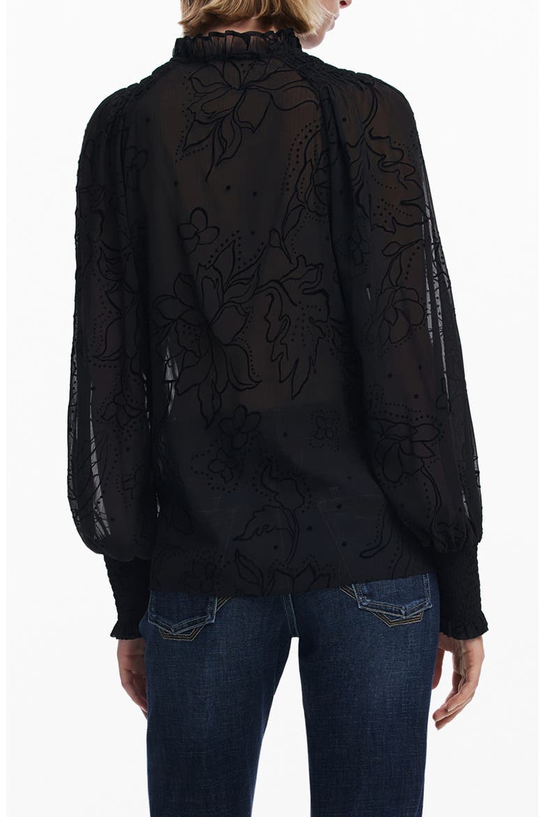 Floral Split Neck Popover Top, Alternate, color, BLACK
