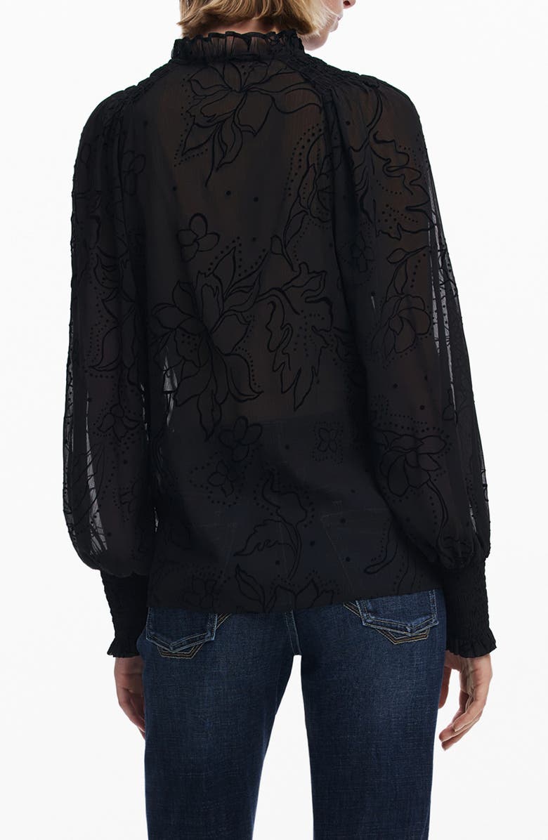 Desigual Floral Split Neck Popover Top, Alternate, color, Black