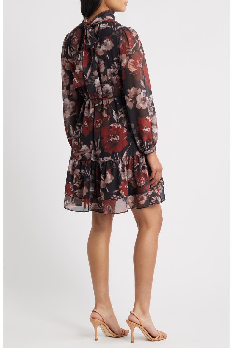Long Sleeve Mock Neck Floral Dress, Alternate, color, BLACK MULTI
