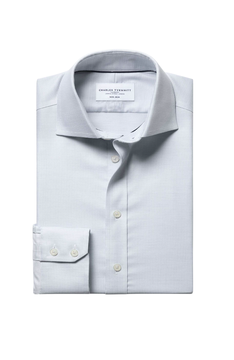 Charles Tyrwhitt Non-Iron Greenwich Weave Cutaway Shirt, Alternate, color, Silver Grey