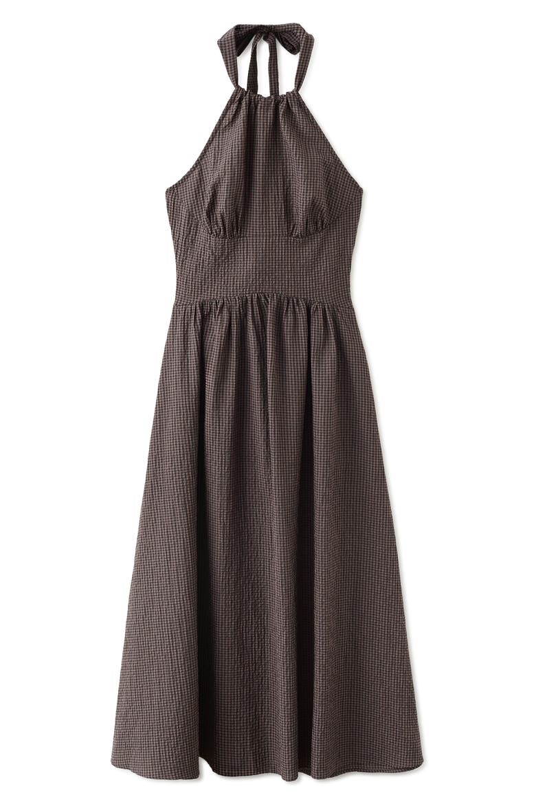 Gingham Halter Dress, Alternate, color, BROWN