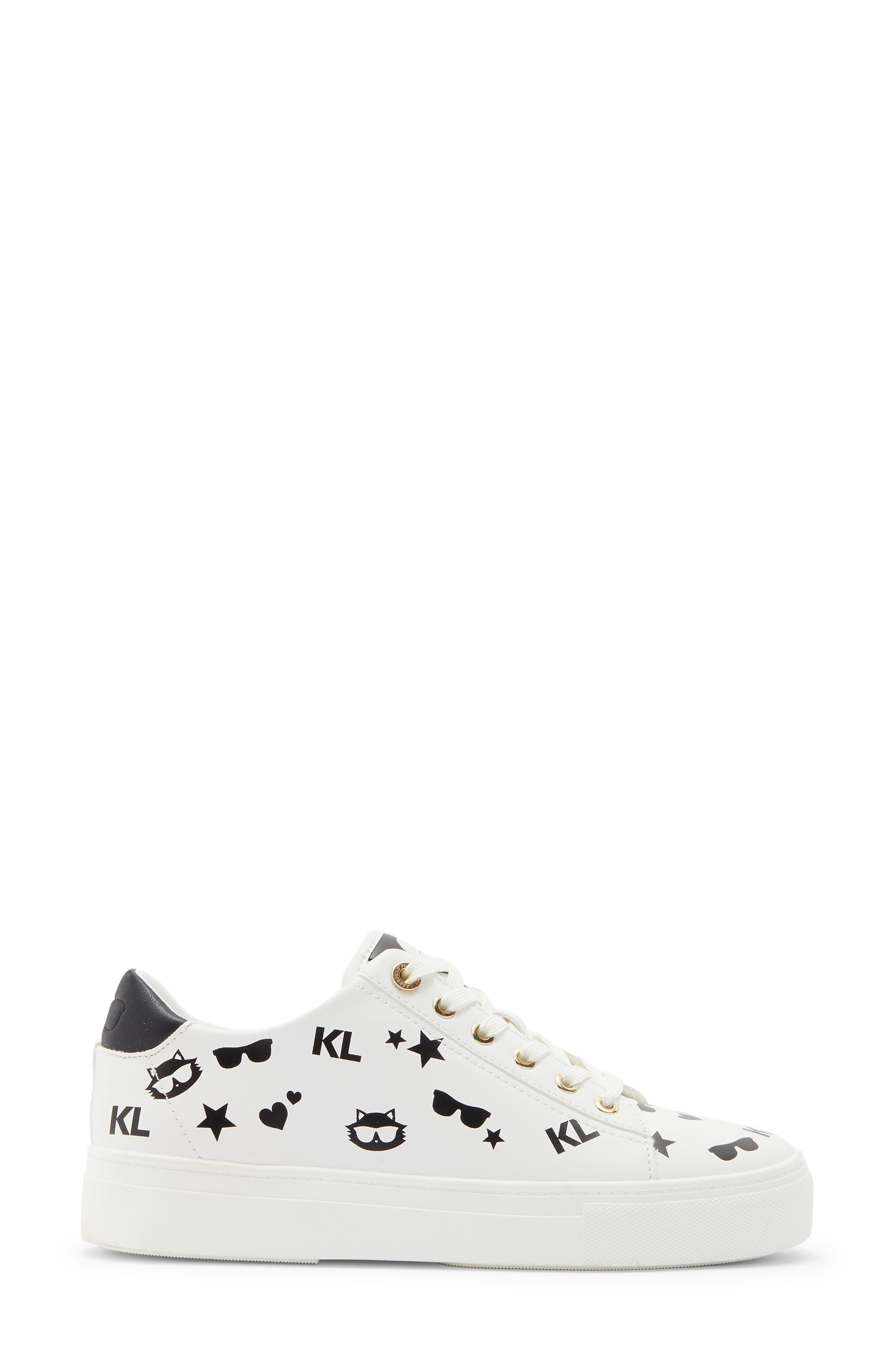 KARL LAGERFELD PARIS Cate Choupette Platform Sneaker, Alternate, color, Bright White/ Black