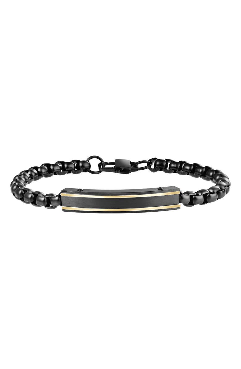 VAN HEUSEN Men's ID Tag Box Chain Bracelet, Main, color, Black