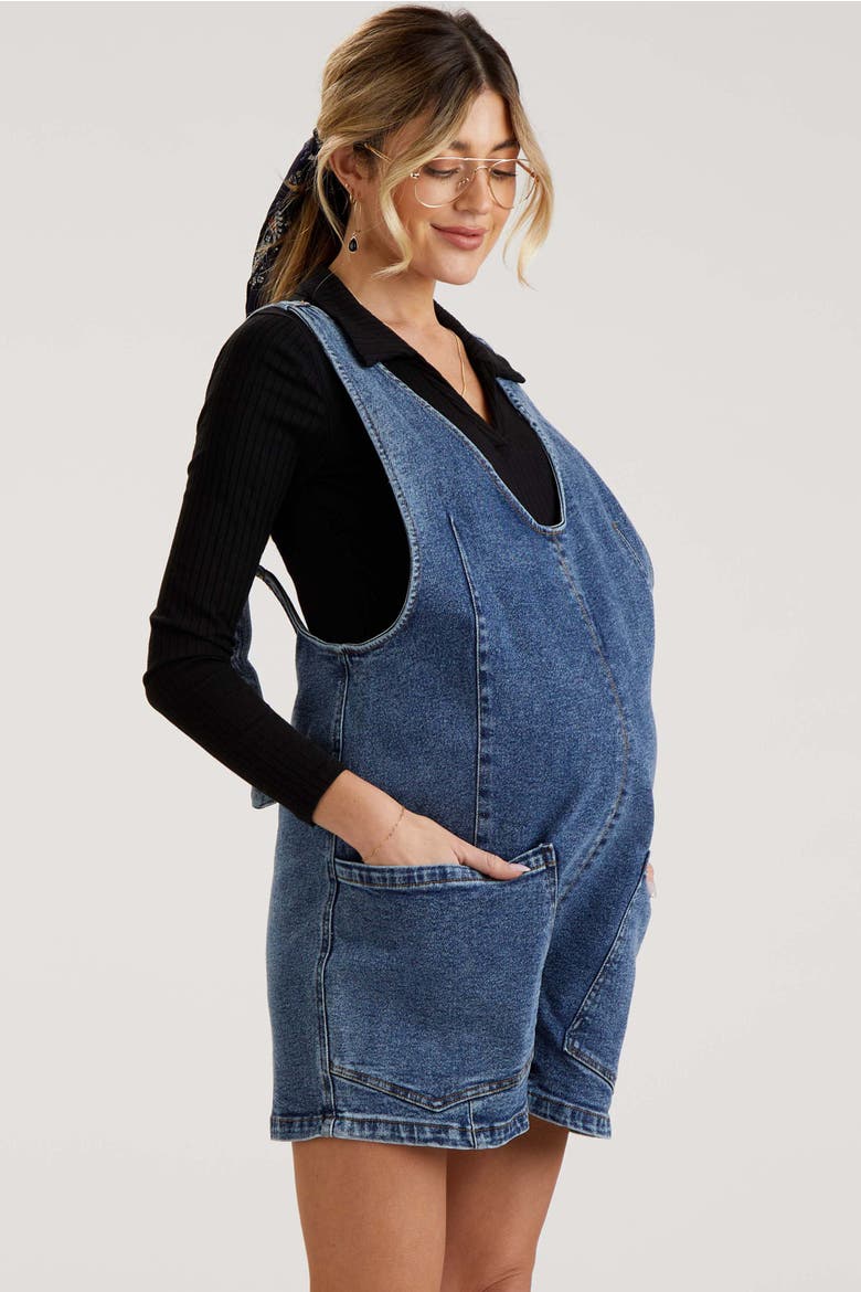 Denim Scoop Neck Short Overall, Alternate, color, Blue