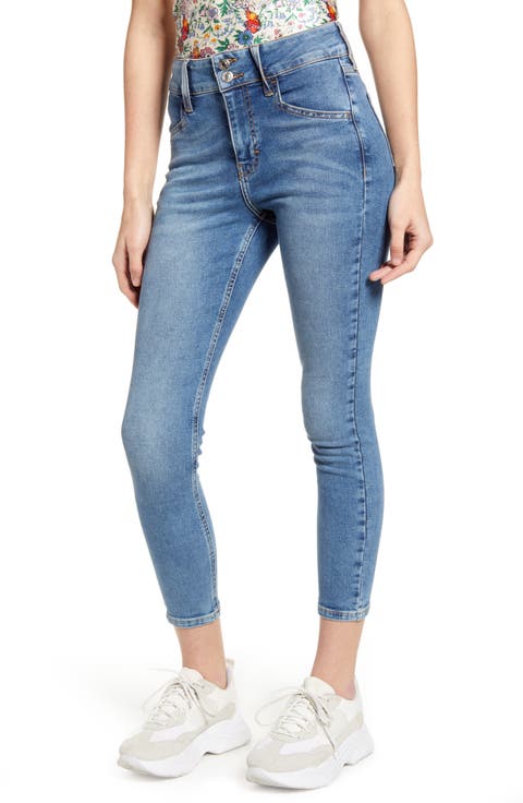 Jamie Double Button High Waist Crop Skinny Jeans