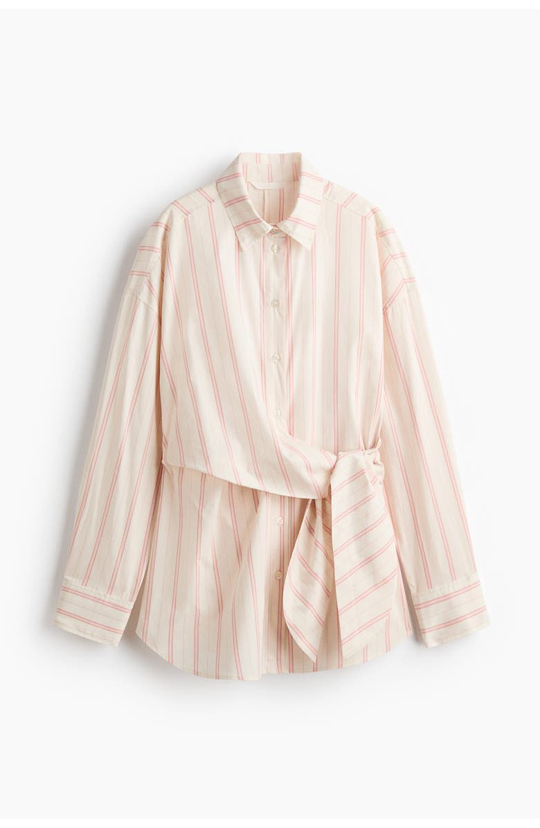 H&M Tie-detail Cotton Shirt, Main, color, Light Beige/Striped