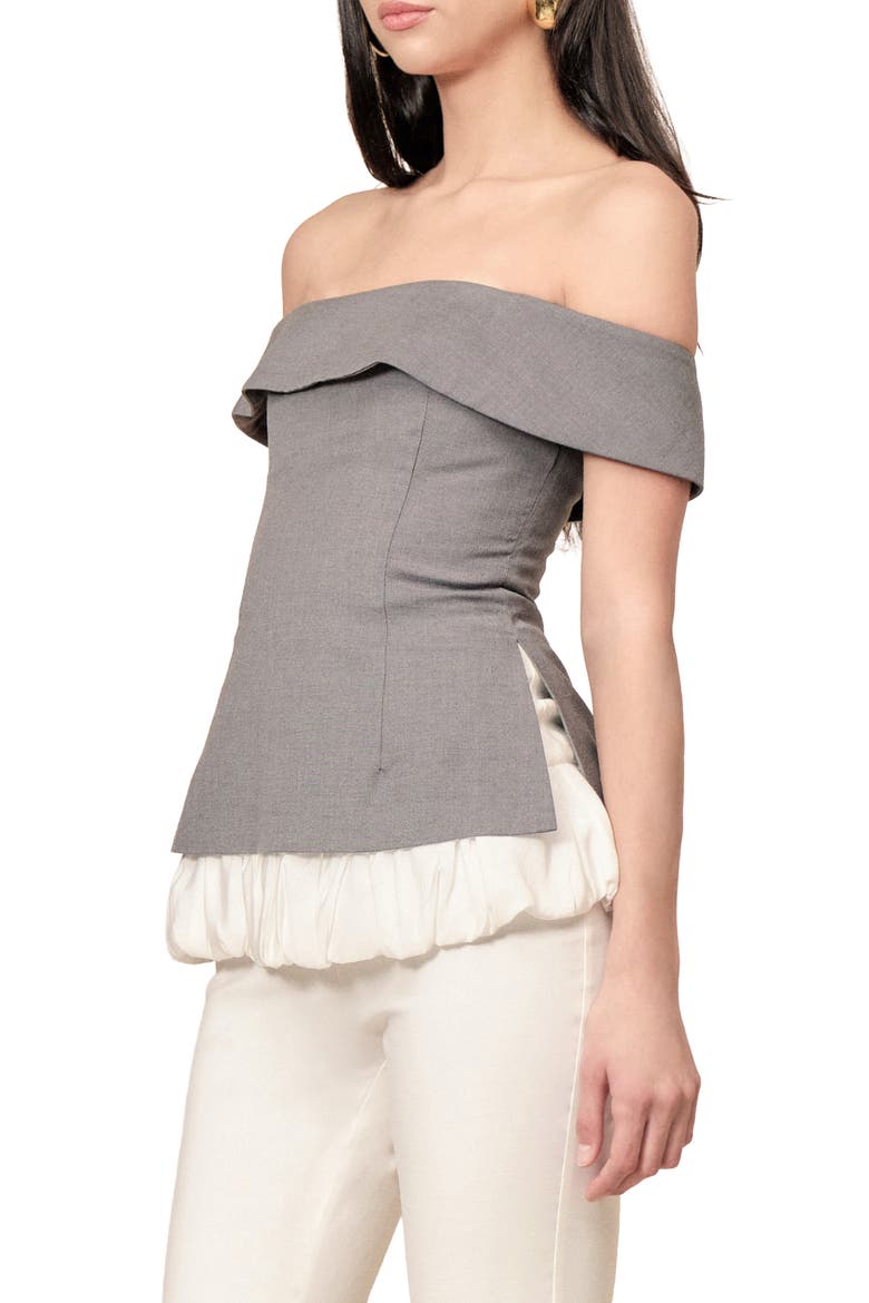 Ivy Off the Shoulder Bubble Hem Top, Alternate, color, GREY