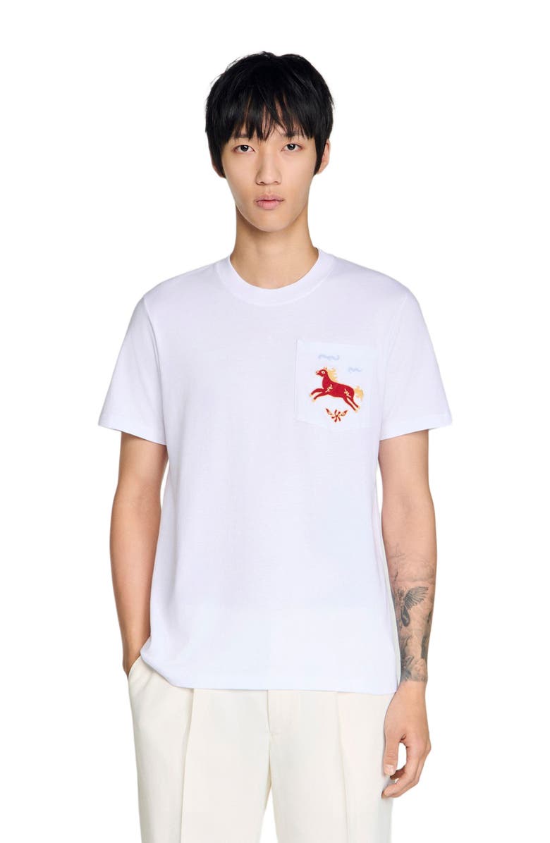 SANDRO Embroidered horse cotton T-shirt, Alternate, color, White