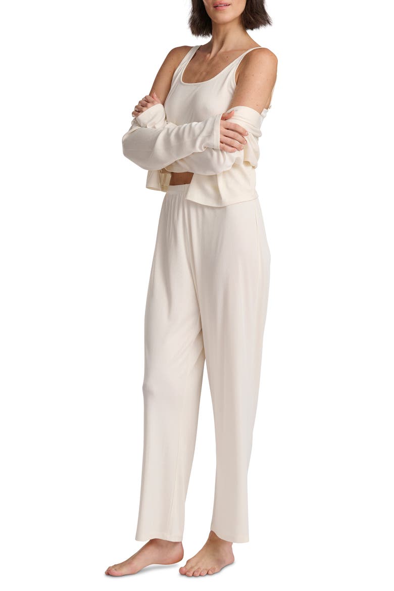 Pointelle Cardigan, Camisole & Pants Pajamas, Alternate, color, EGGNOG