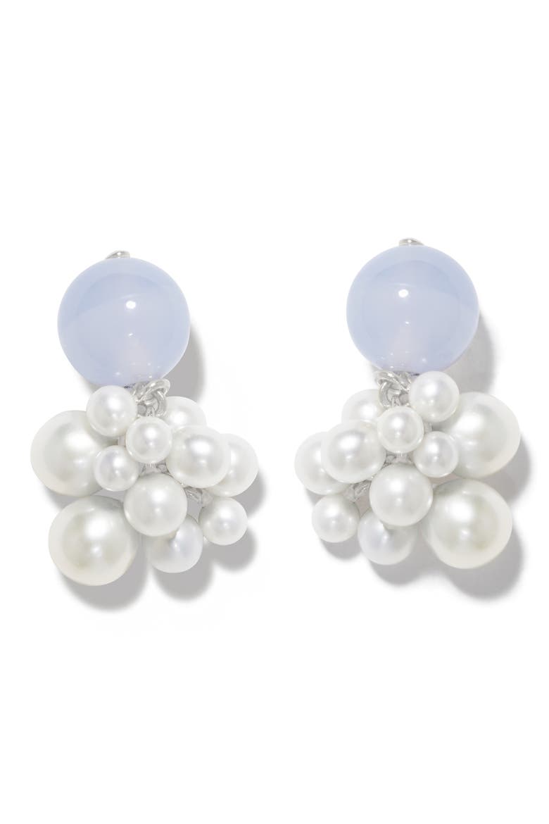 Blue Lace Agate & Freshwater Pearl Drop Earrings, Main, color, BLUE LACE-SILVER PLATE