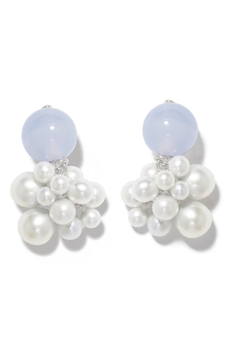 COMPLETEDWORKS Blue Lace Agate & Freshwater Pearl Drop Earrings, Main, color, Blue Lace Silver Plated