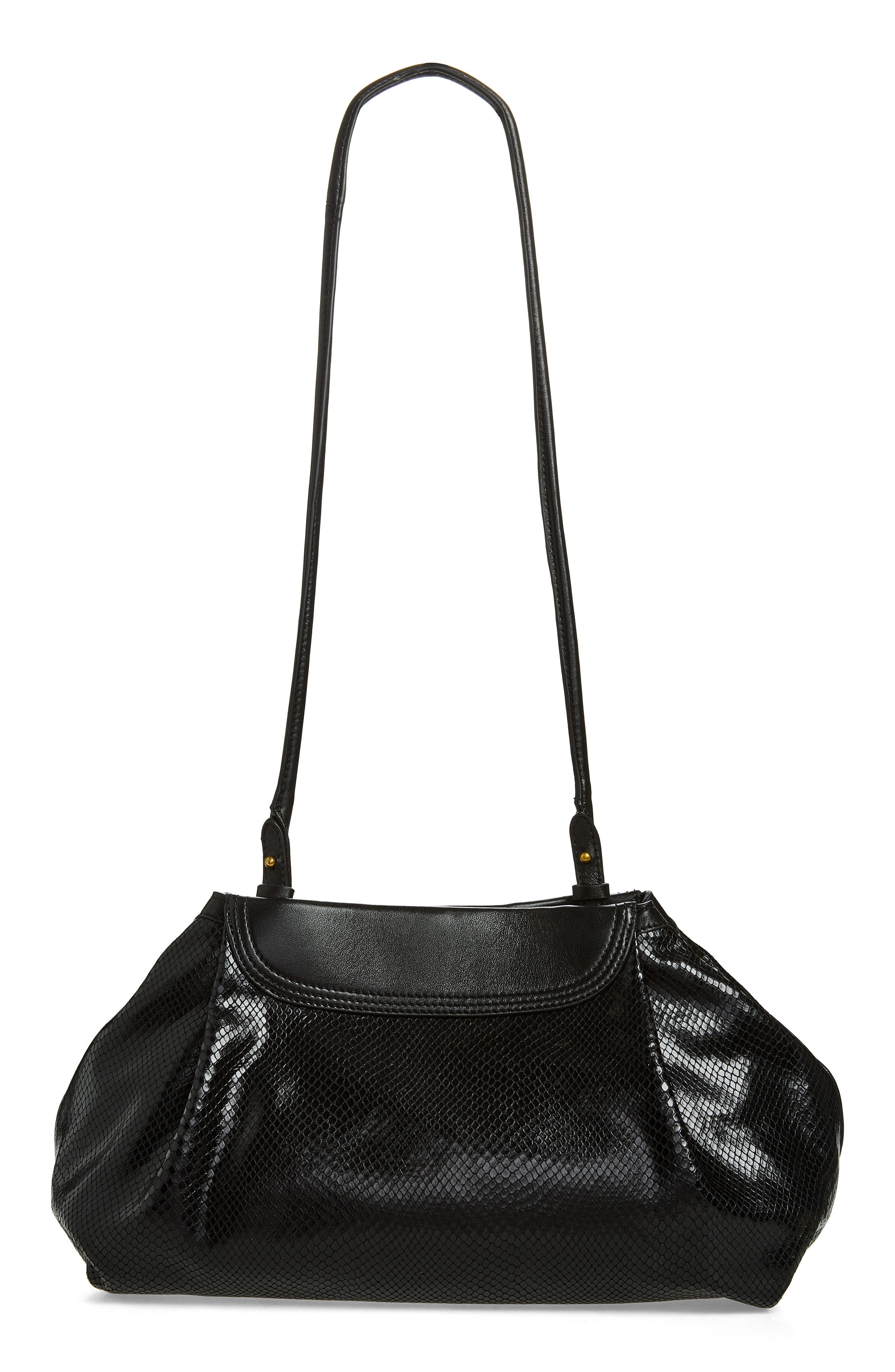 Elaphe Snake Embossed Leather Shoulder Bag, Main, color, BLACK 900