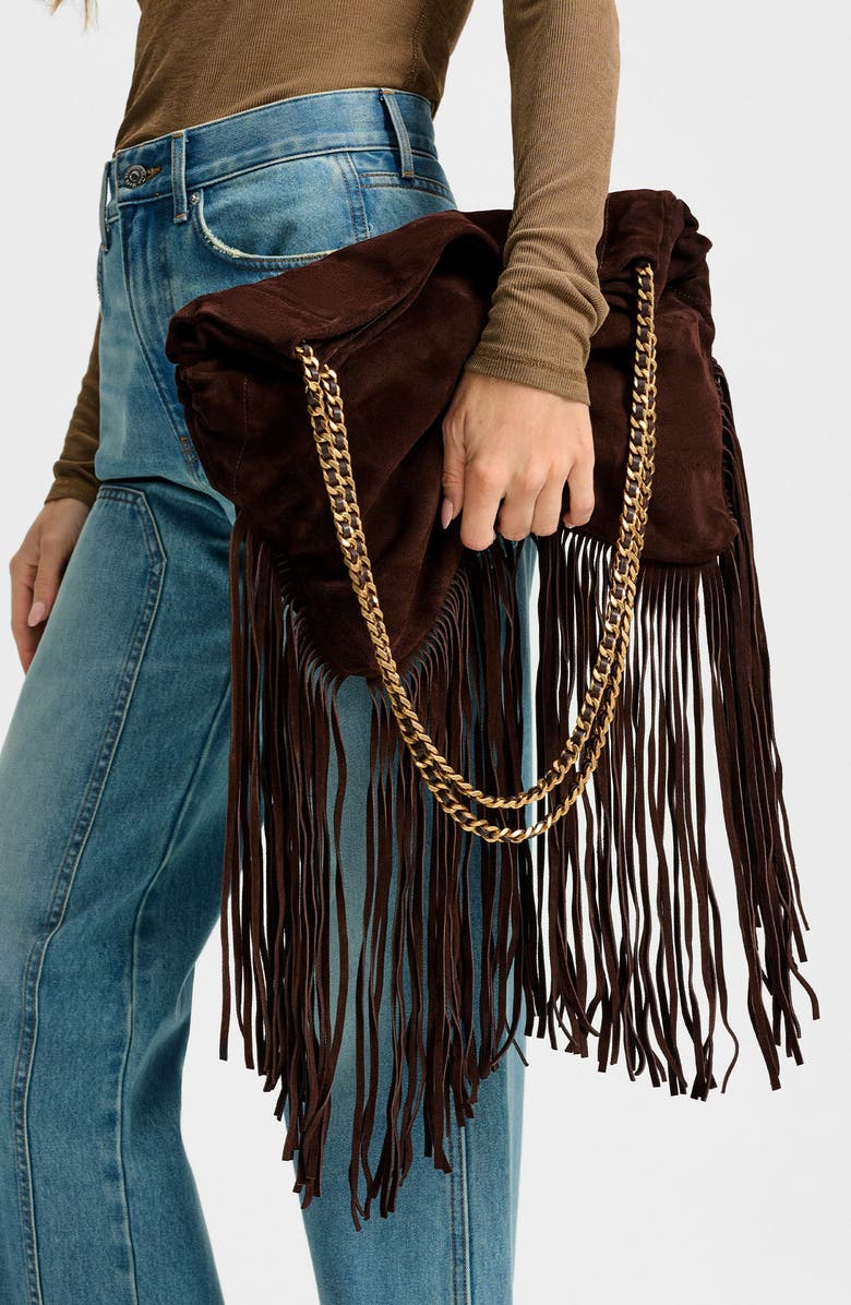 Veronica Beard Large Slouch Fringe Suede Shoulder Bag, Alternate, color, Espresso