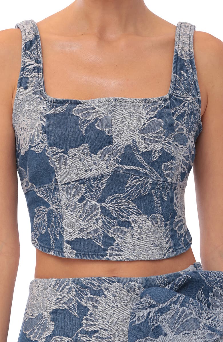 Avec Les Filles Floral Denim Corset Tank, Alternate, color, Medium Blue Wash