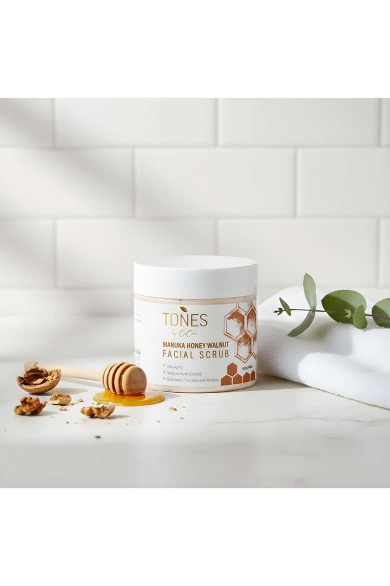 Manuka Honey Exfoliating and Skin Brightening Formula Scrub 180ml, Alternate, color, with orange and black words