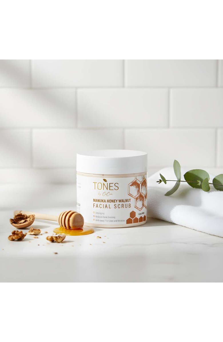 TONES by Cocoa Manuka Honey Exfoliating and Skin Brightening Formula Scrub 180ml, Alternate, color, With Orange And Black Words