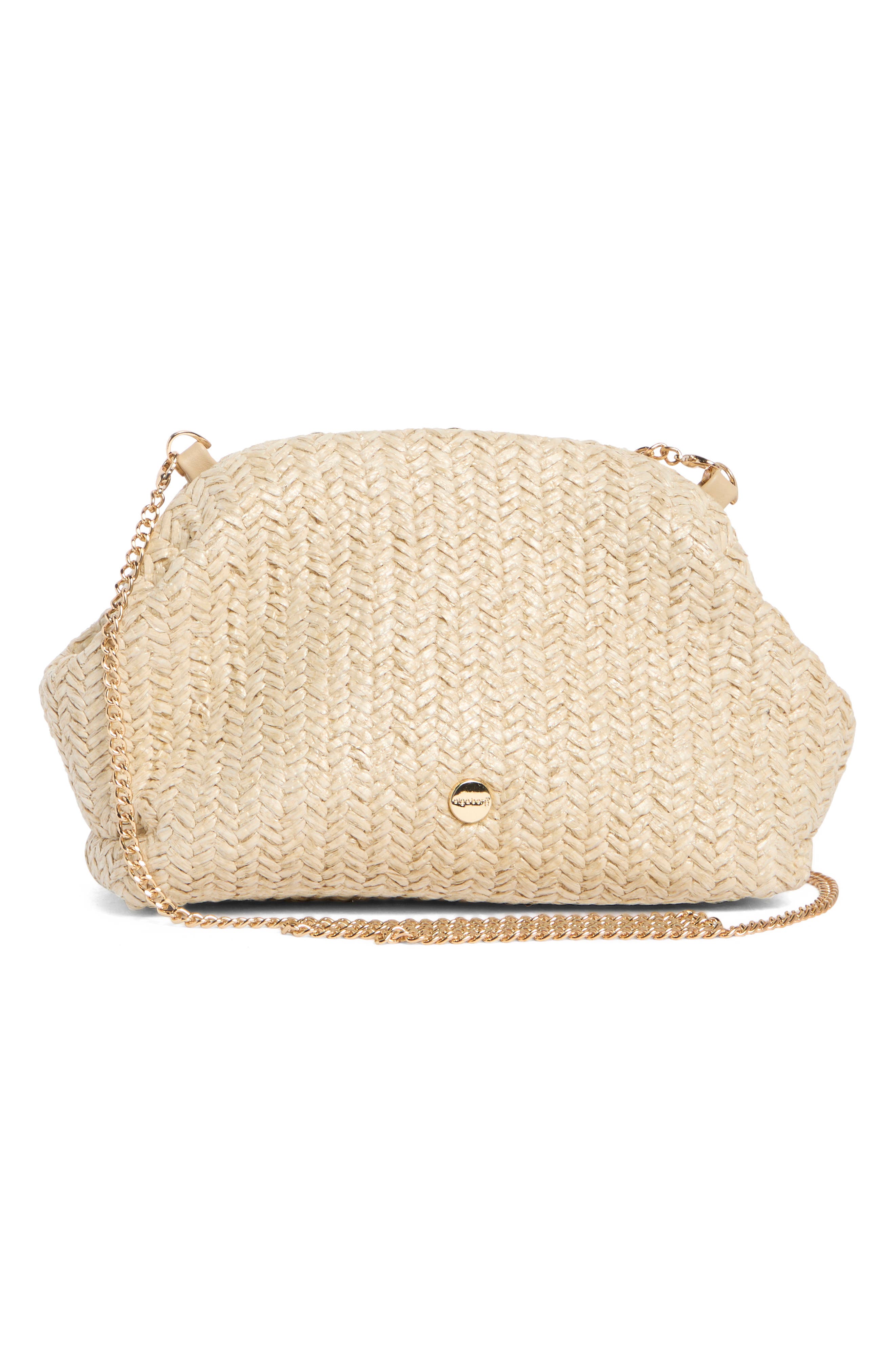 Olga Berg Kaia Studded Woven Clutch, Alternate, color, Natural