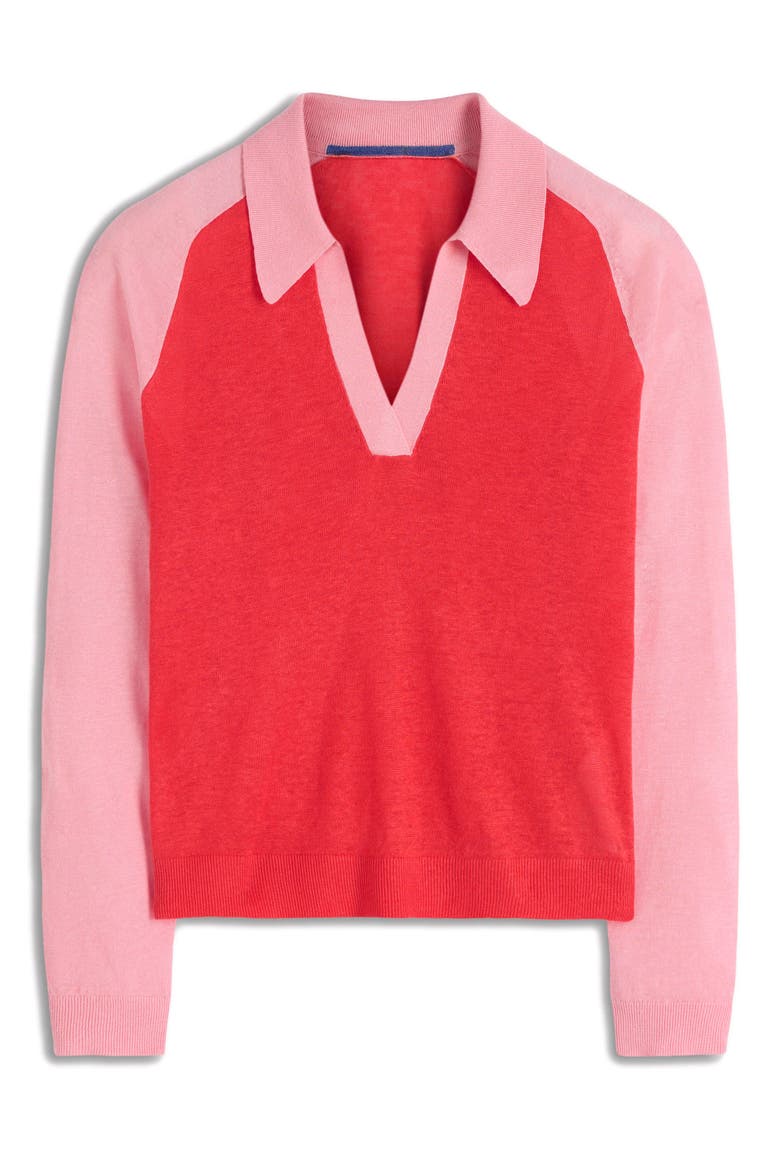 Agnes Colorblock Johnny Collar Sweater, Alternate, color, SUNKISSED CORAL/ ORCHID SMOKE