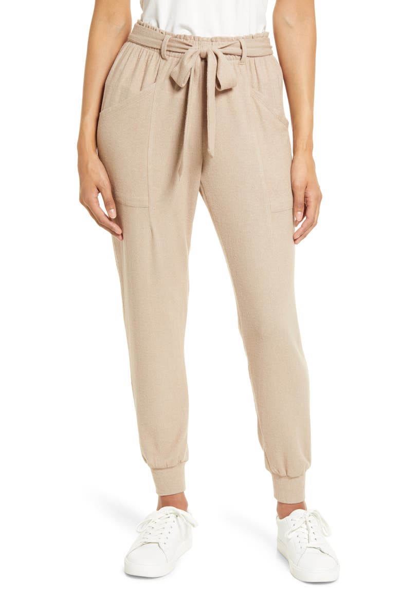 Cozy Fleece Belted Joggers, Main, color, TOASTED ALMOND