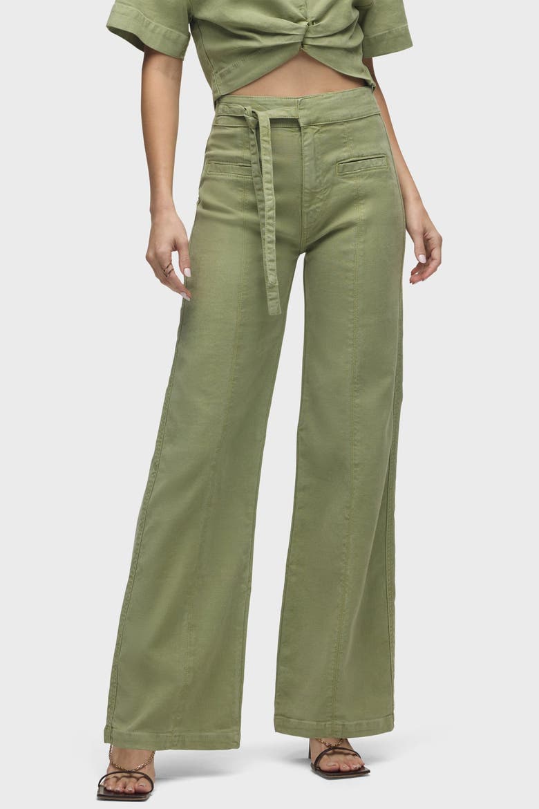 Tie Waist Pintucked Trouser Pant, Alternate, color, Sage