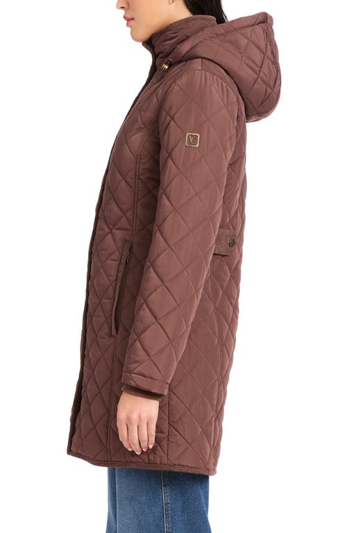 Vince Camuto Water Resistant Quilted Coat With Removable Hood In Brown