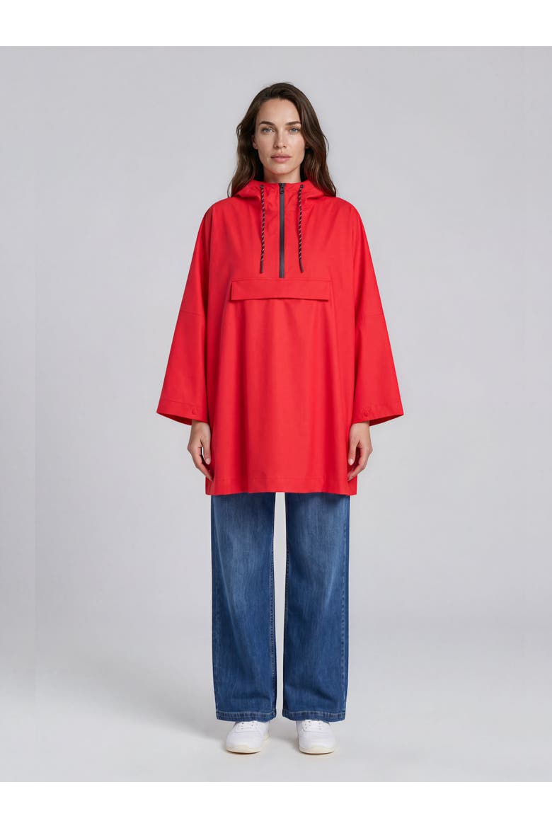 Zip-Front Hooded Poncho, Main, color, Poinsettia