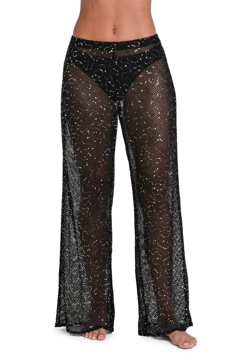 Shine Open Stitch Cover-Up Pants, Main, color, BLACK