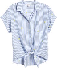 beachlunchlounge Rosie Embroidered Tie Front Short Sleeve Button-Up Shirt