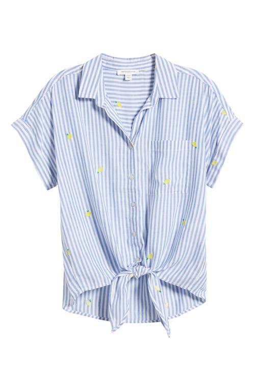 BEACHLUNCHLOUNGE BEACHLUNCHLOUNGE ROSIE EMBROIDERED TIE FRONT SHORT SLEEVE BUTTON-UP SHIRT