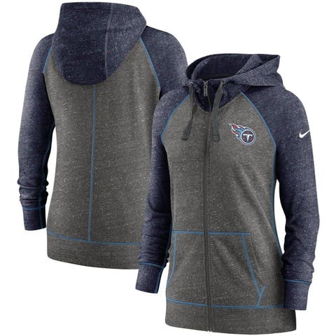 Women's Nike Heathered Charcoal/Navy Tennessee Titans Gym Vintage Raglan Full-Zip Hoodie
