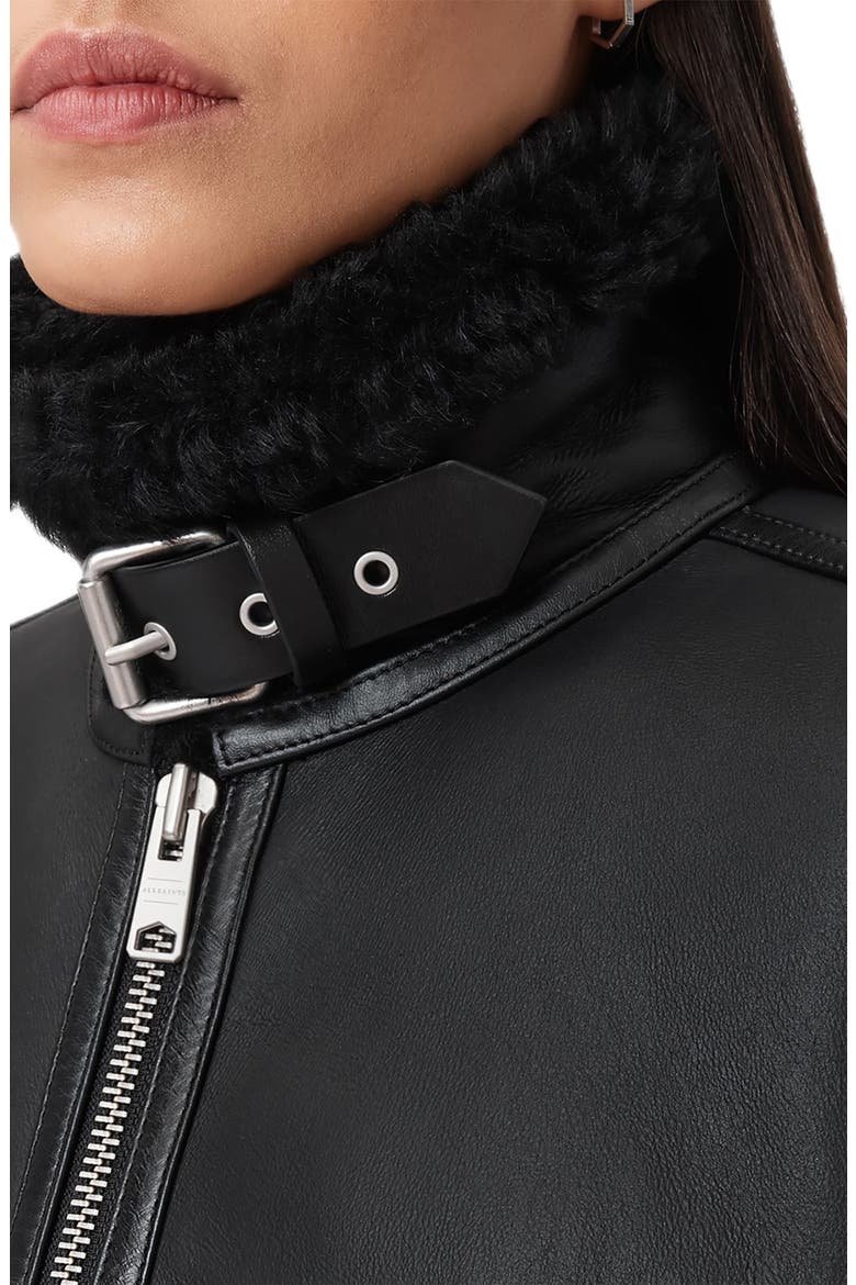 Lorel Leather & Genuine Shearling Flying Jacket, Alternate, color, BLACK/ BLACK