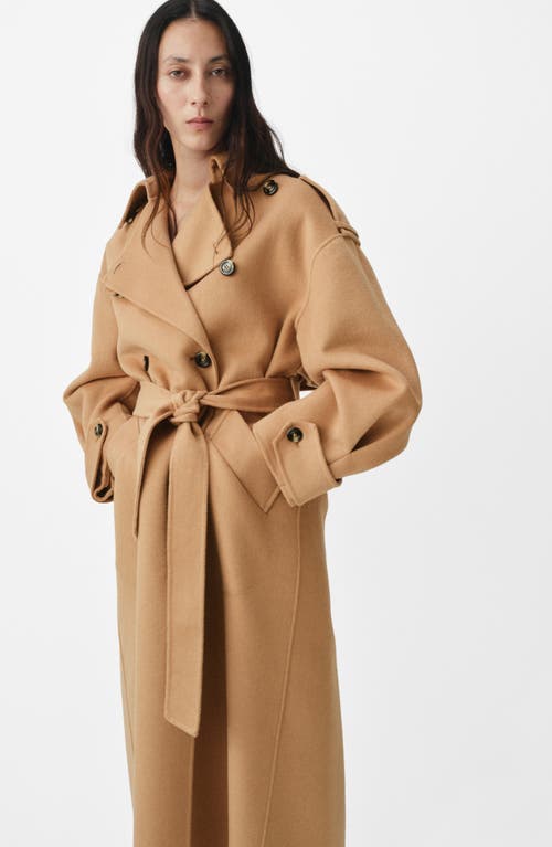 Mango Double-breasted Wool Blend Trench Coat In Brown