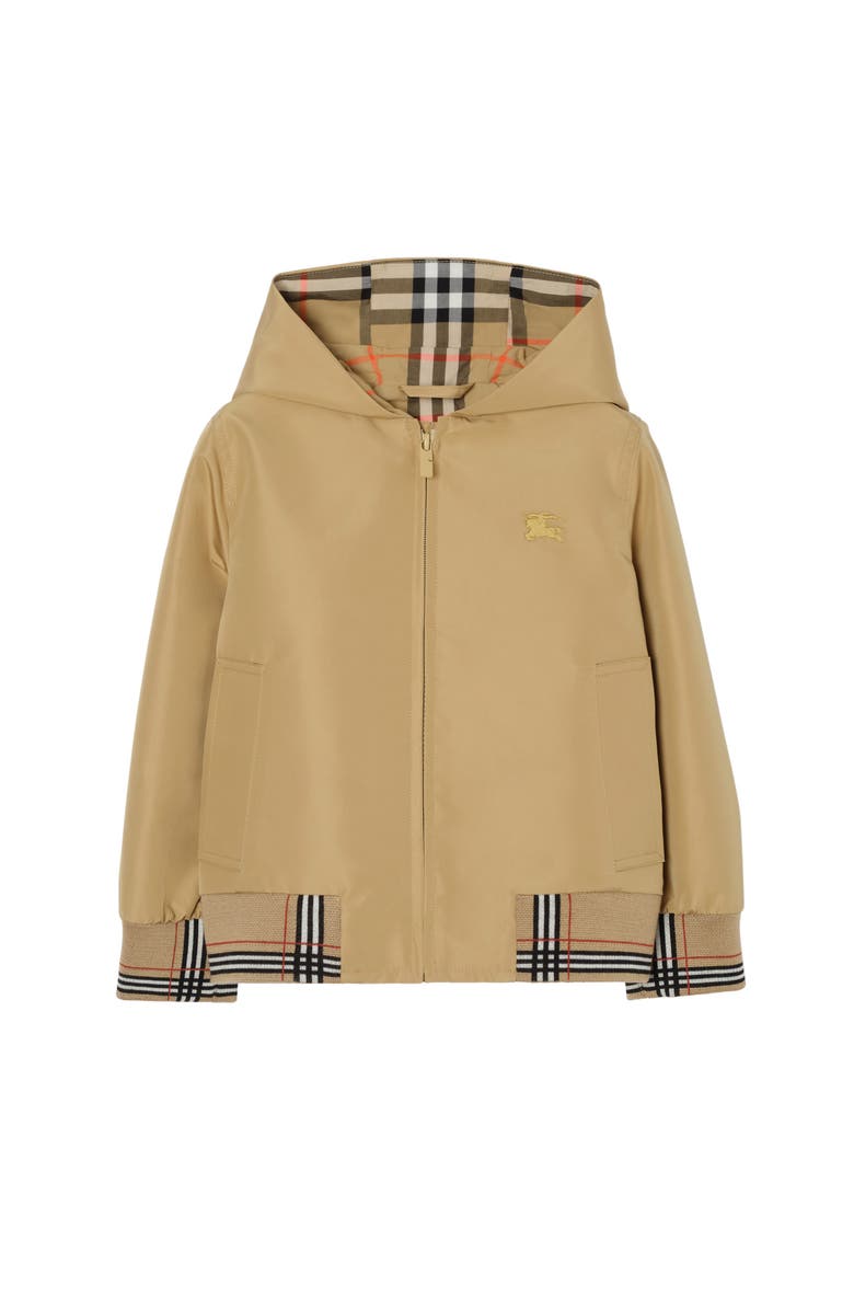 Burberry Check Trim Hooded Jacket, Main, color, Sand Beige