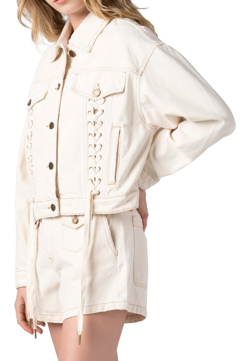 Lace-Up Denim Jacket, Alternate, color, CREAM TART