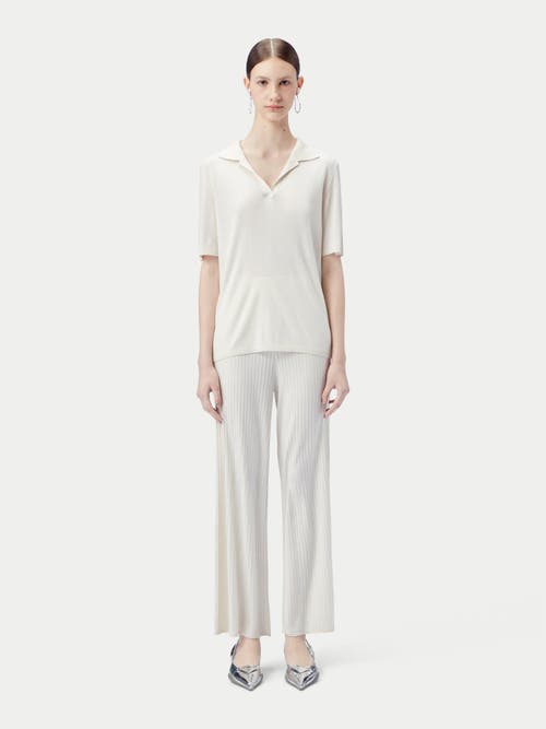 Gobi Mongolian Cashmere Silk Cashmere Polo Shirt In Whisper White