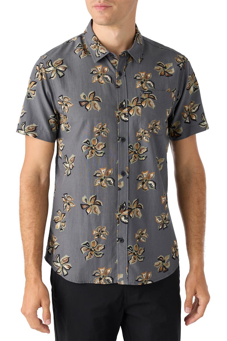 Oasis Eco Modern Slim Fit Short Sleeve Button-Up Shirt, Main, color, GRAPHITE 2