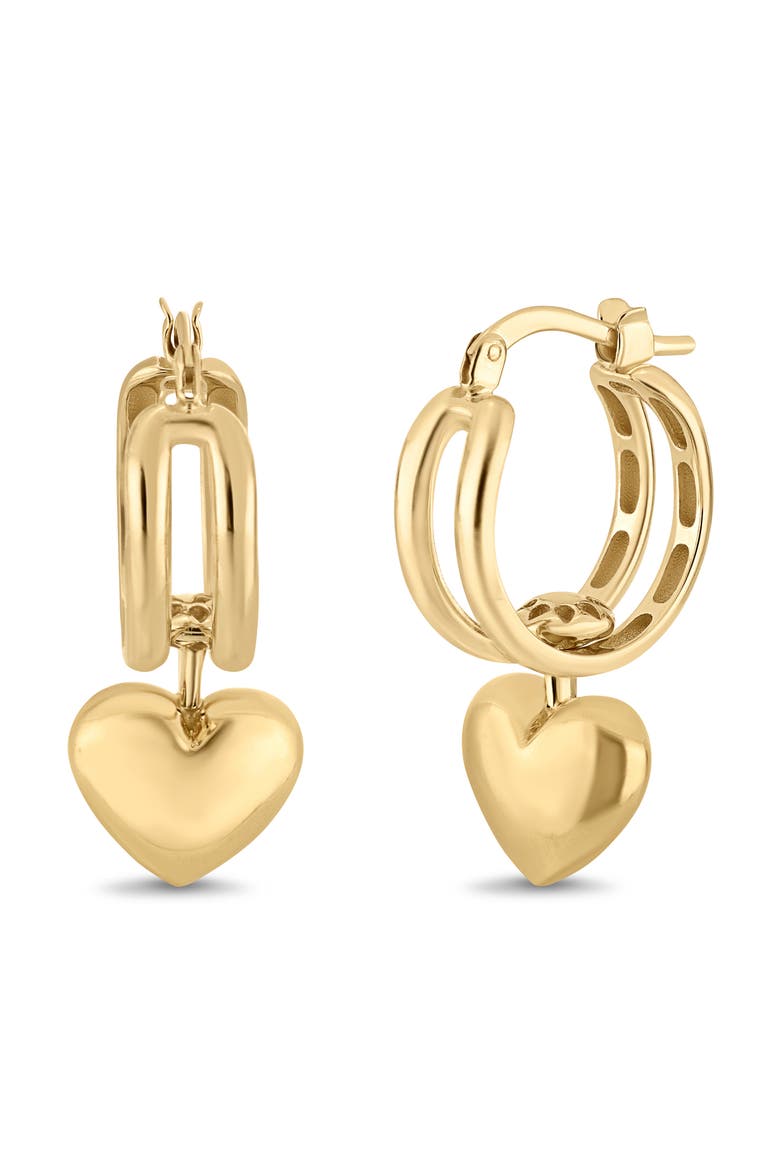14k Gold Heart Charm Hoop Earrings, Main, color, 14K YELLOW GOLD
