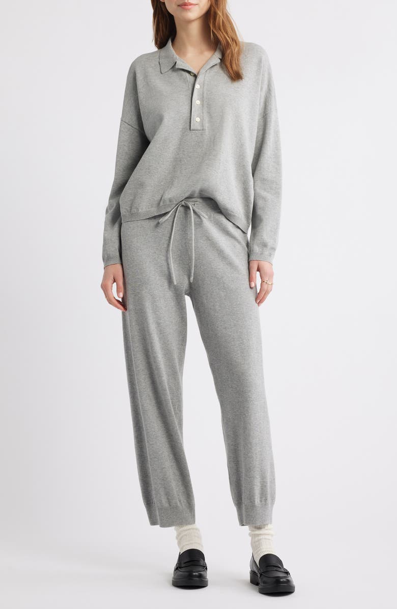 THE GREAT. The Lantern Crop Cotton Sweatpants, Alternate, color, Heather Grey