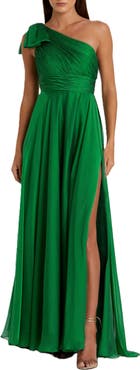 Mac Duggal Pleated One Shoulder Chiffon Gown