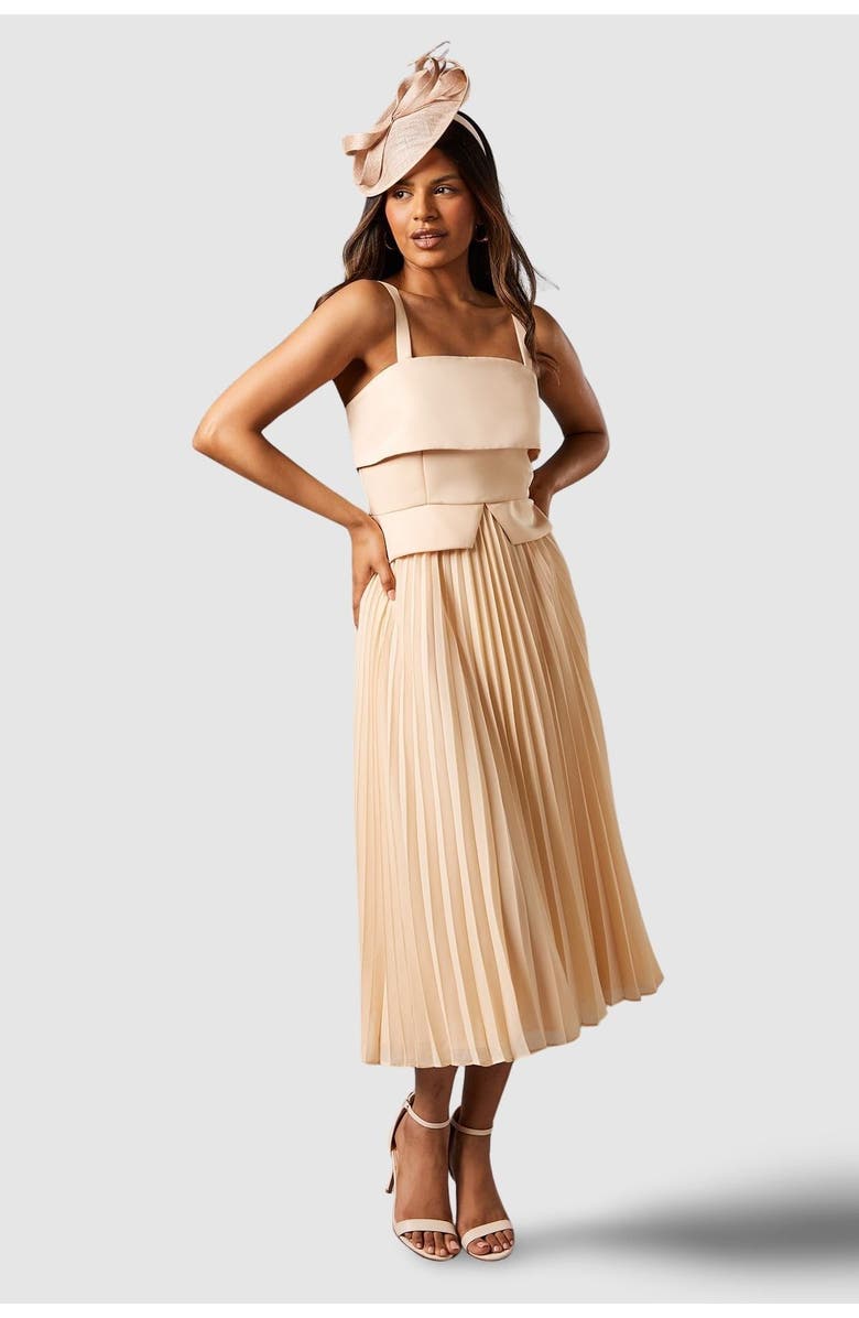 Coast Petite Square Neck Midi Dress, Main, color, Champagne