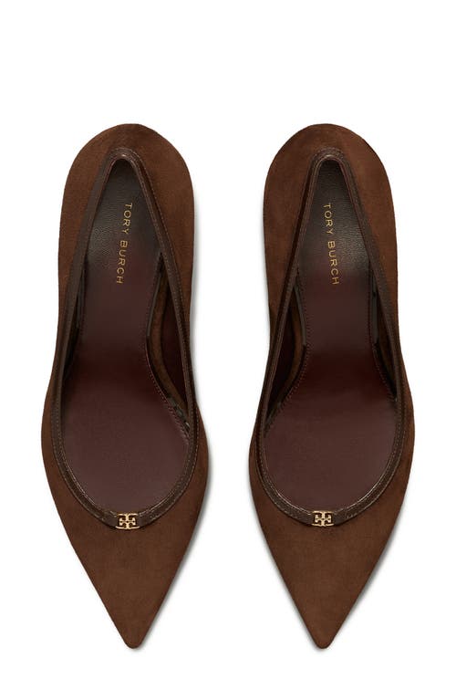 Tory Burch Double T Buckle Pointed Toe Pump In Brown
