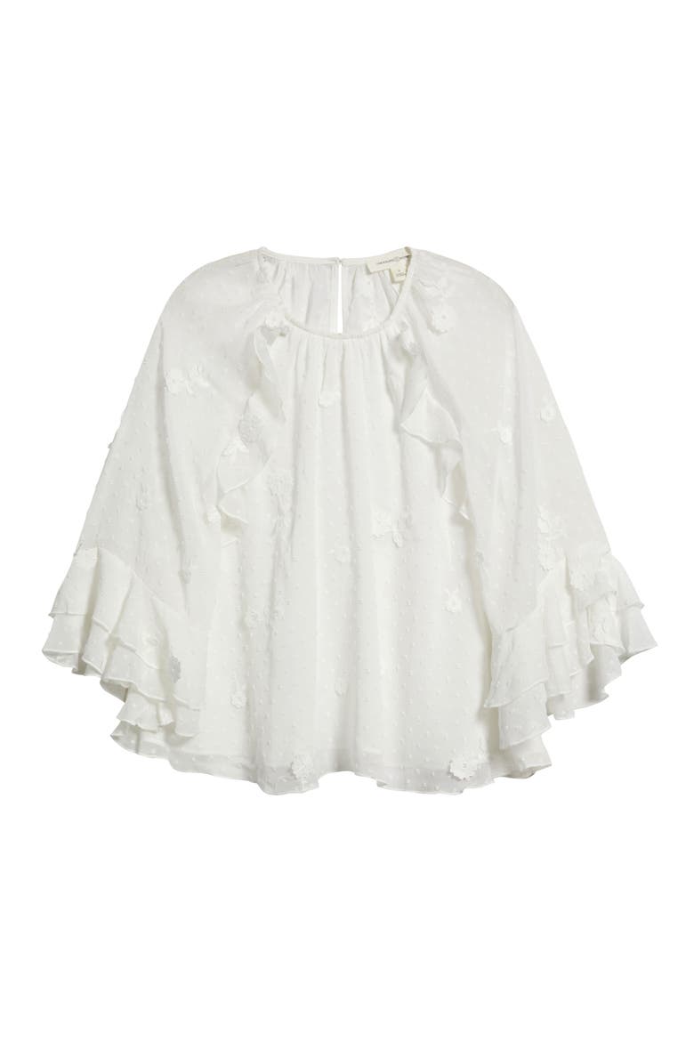Floral Appliqué & Clip Dot Chiffon Top, Alternate, color, WHITE