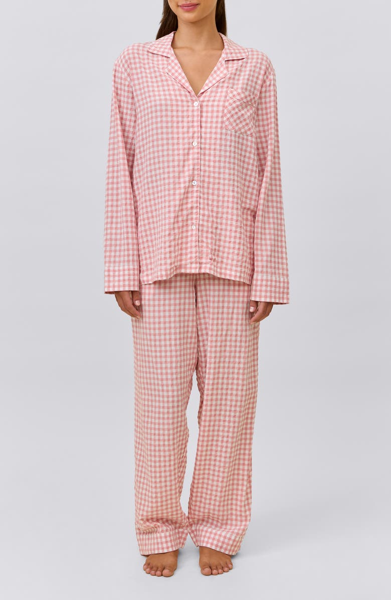 Papinelle Seersucker Gingham Cotton Blend Pajamas, Main, color, Strawberry