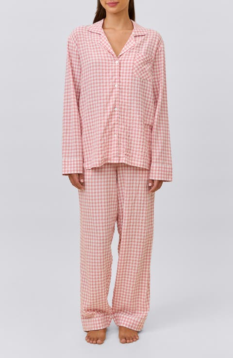 Seersucker Gingham Cotton Blend Pajamas