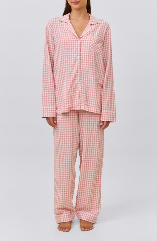Papinelle Seersucker Gingham Cotton Blend Pajamas In Pink