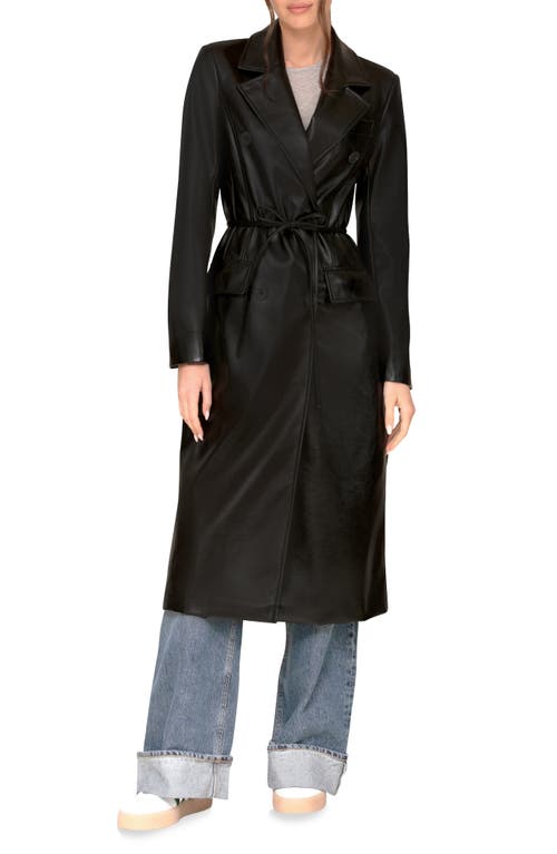 Avec Les Filles Double Breasted Faux Leather Coat In Black