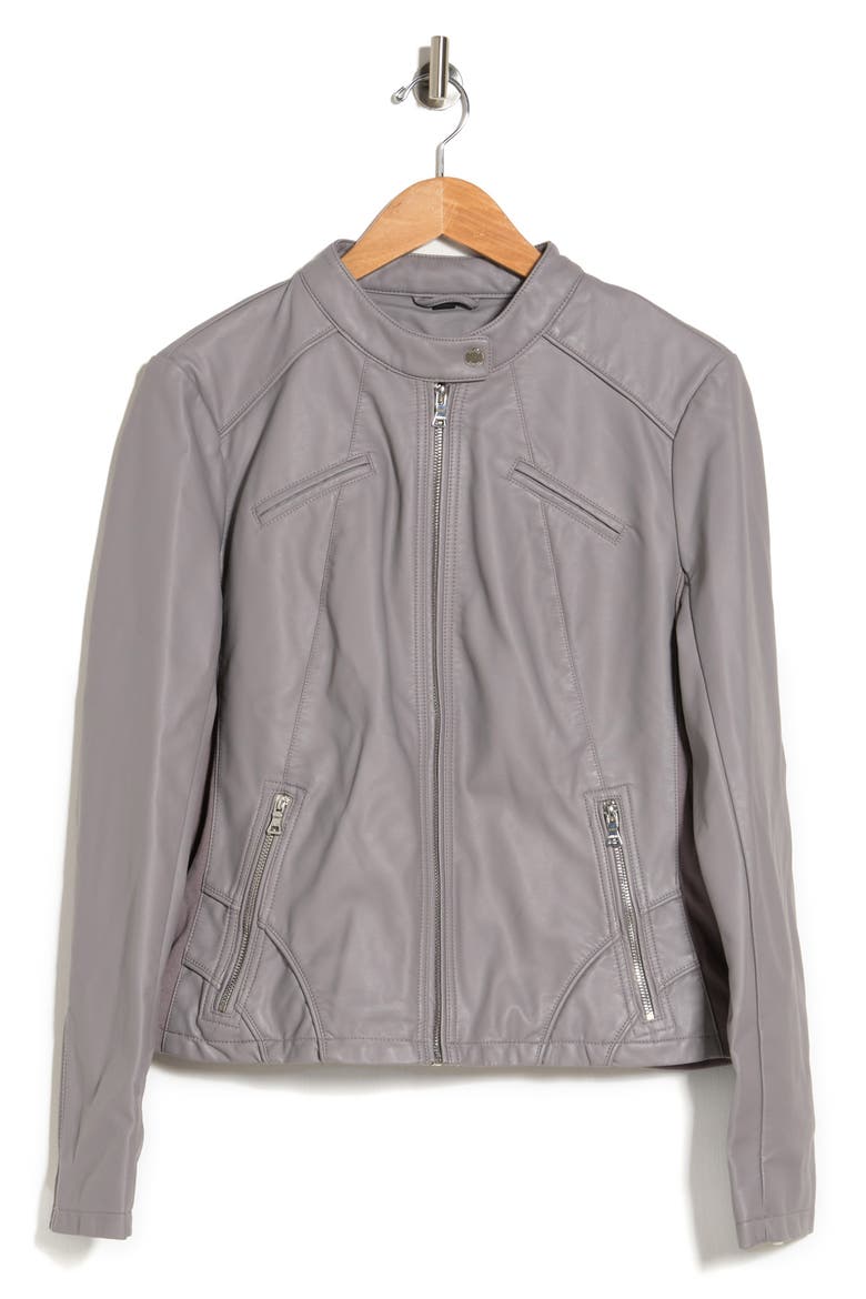 Faux Leather Racer Jacket, Alternate, color, GREY