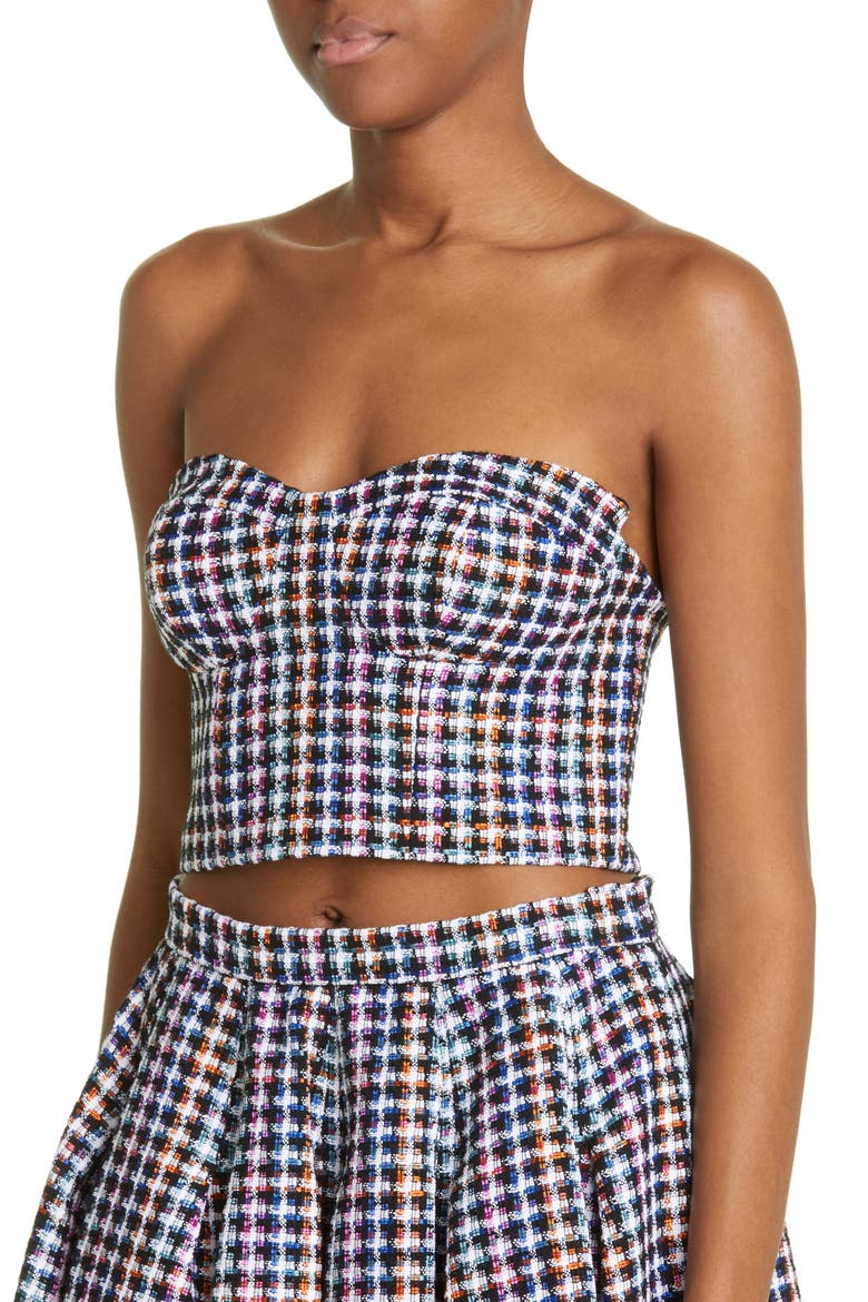 Strapless Check Tweed Crop Top, Alternate, color, MULTI-COLOR