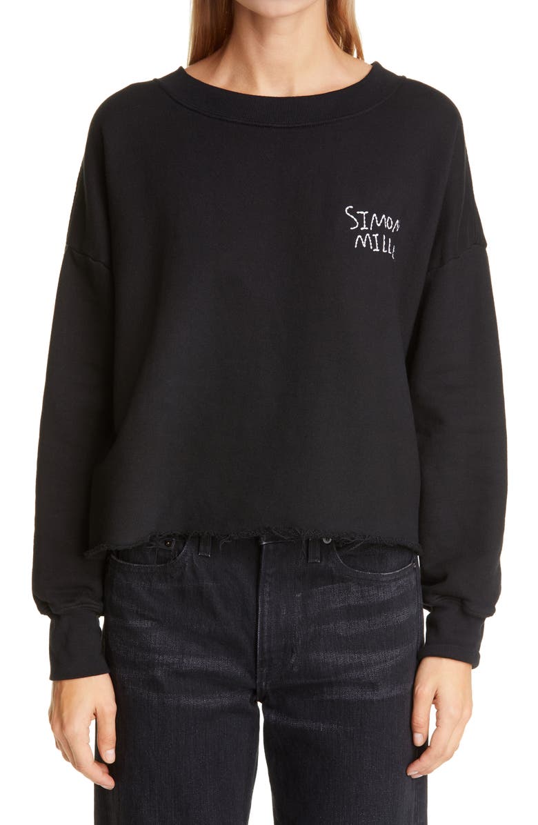 Simon Miller Logo Embroidered Crop Cotton Sweatshirt, Main, color,
