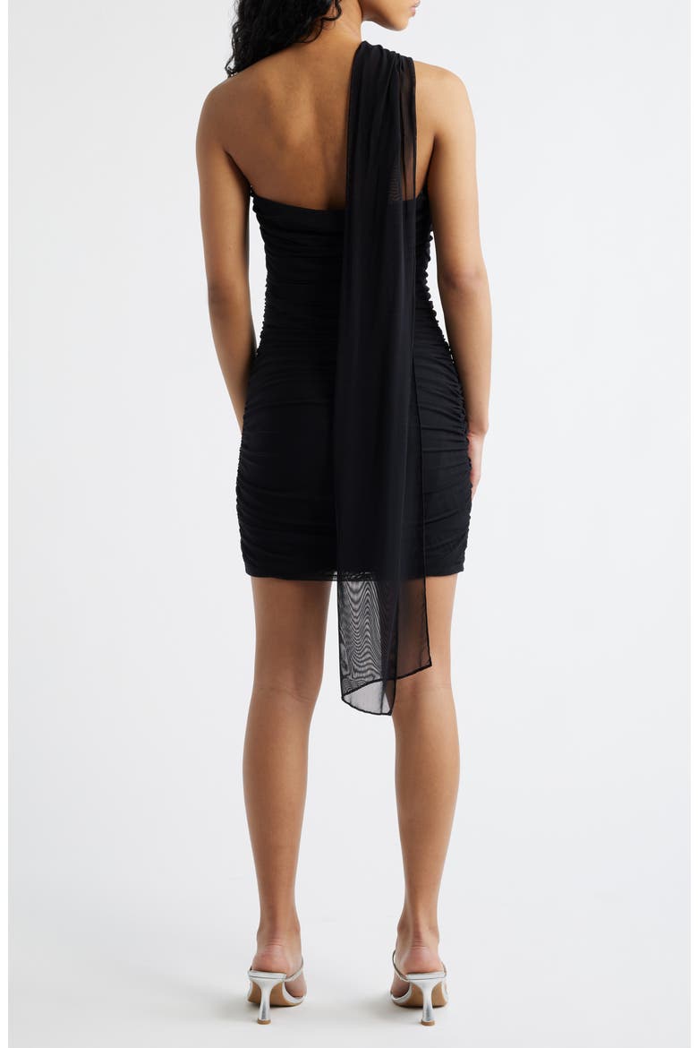 Ruched Drape One-Shoulder Minidress, Alternate, color, BLACK